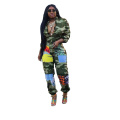 C3693 wholesale Sexy lady long sleeve leisure  loose printing zipper jumpsuit women sexy casual clothing 2020 hot selling